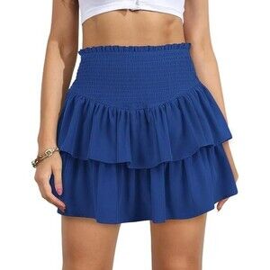 Vigorics Women's Mini Short Skirt SMALL High Waist Blue Ruffle Cute Tiered Skirt